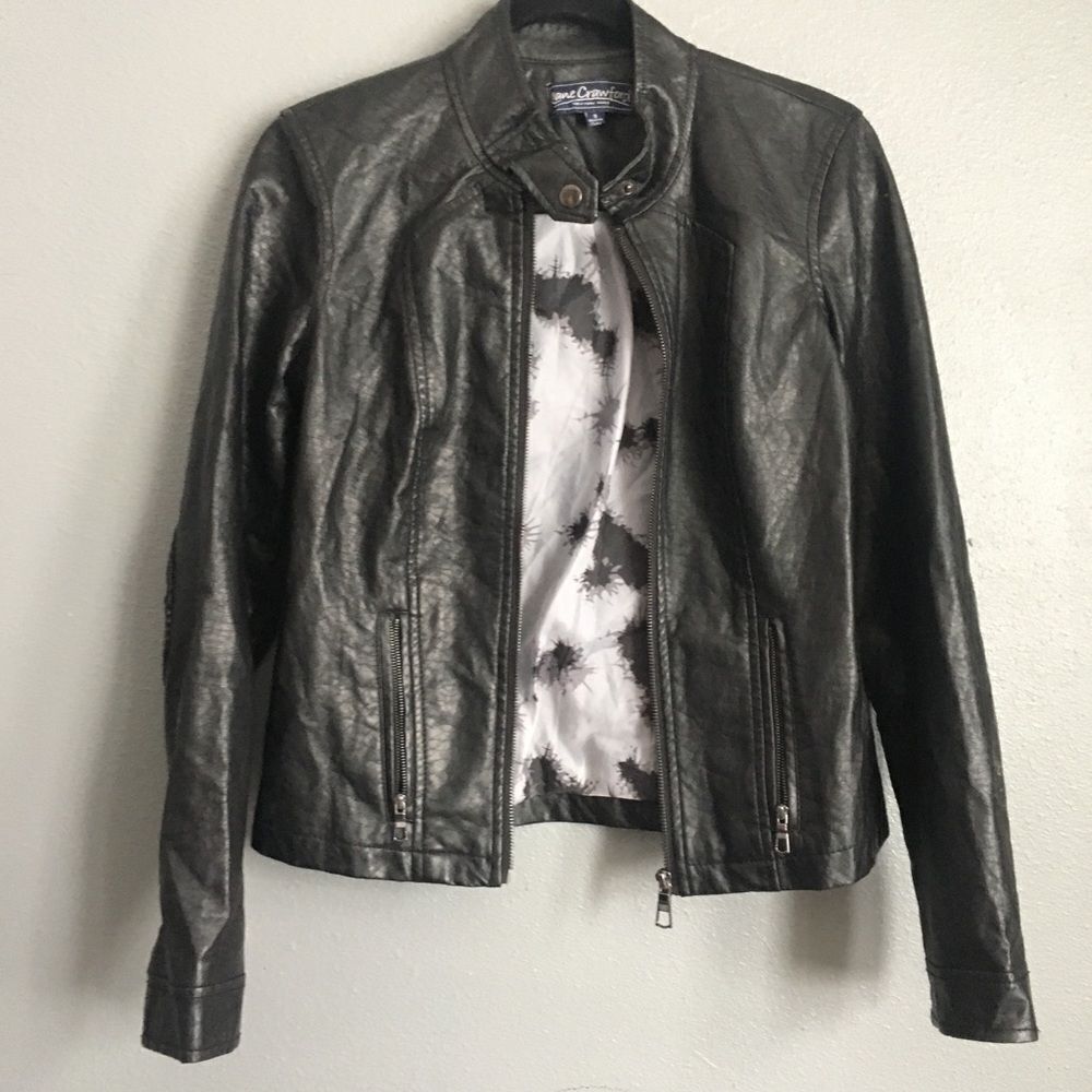 Lane Crawford • Black Faux Leather Biker Jacket Size Small